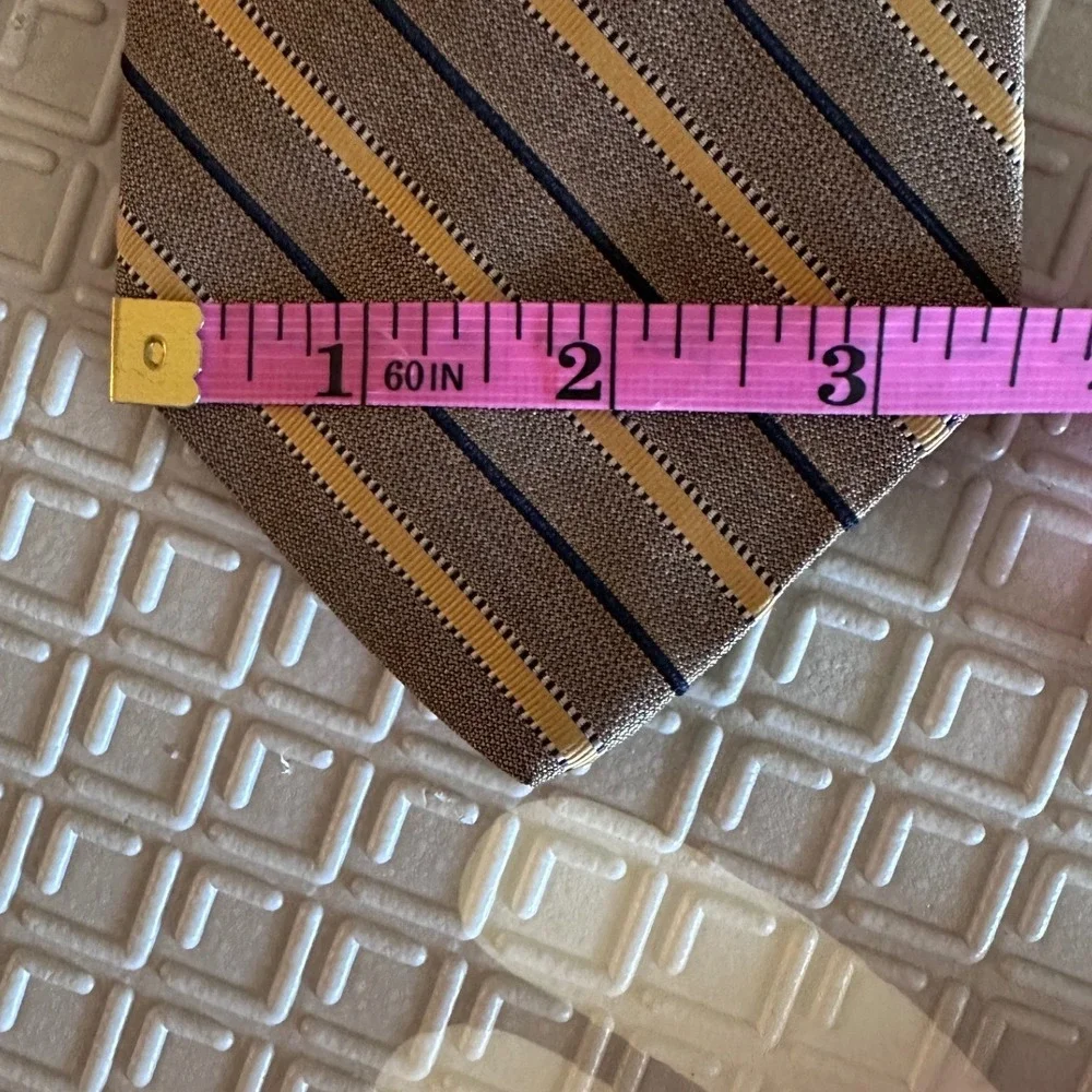 Tommy Hilfiger Mens Silk Tie Brown Gold Navy Blue Diagonal Striped Classic
